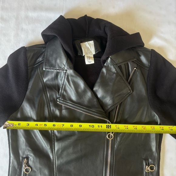 Joie Mixed Media Moto Jacket XS – Black Faux Leather & Knit Hooded Biker Style - Picture 7 of 8
